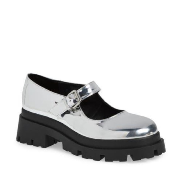 Steve Madden Davinna Silver Mary Jane Platform Shoes 7.5 Chunky Lug Sole - Picture 8 of 8